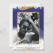 Cute Navy & Gold Framed Afstuderen Invitation Kaart (Voorkant)