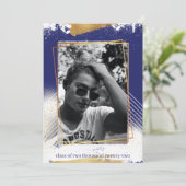 Cute Navy & Gold Framed Afstuderen Invitation Kaart (Staand voorkant)