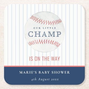 Cute Navy Ons kleine Champ Baseball Baby shower Vierkante Kartonnen Onderzetter