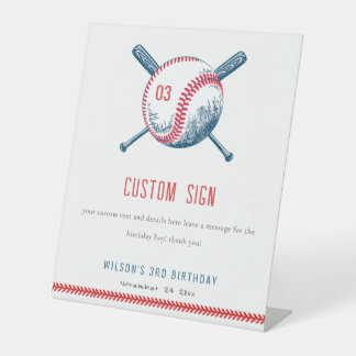 Cute Navy Red Baseball Bat Birthday Custom Party Reclamebord Met Voetstuk