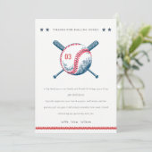 Cute Navy Red Baseball Bat Star Kids Birthday Bedankkaart (Staand voorkant)