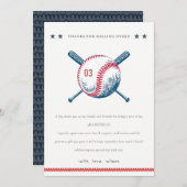 Cute Navy Red Baseball Bat Star Kids Birthday Bedankkaart (Voorkant / Achterkant)