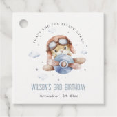 Cute Navy Rust Kinder Plane Stars Sky Teddy Birthd Bedankjes Labels (Voorkant)