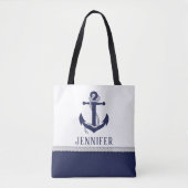Cute Navy White Nautical Rope Anchor Monogram Draagtas (Voorkant)