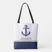 Cute Navy White Nautical Rope Anchor Monogram Draagtas (Achterkant)