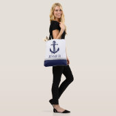 Cute Navy White Nautical Rope Anchor Monogram Draagtas (Op model)
