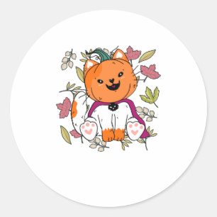 Cute Neko Kitten Pumpkin Mask Funny Hwe Ronde Sticker