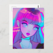 Cute Neon Anime Girl Briefkaart (Voorkant / Achterkant)