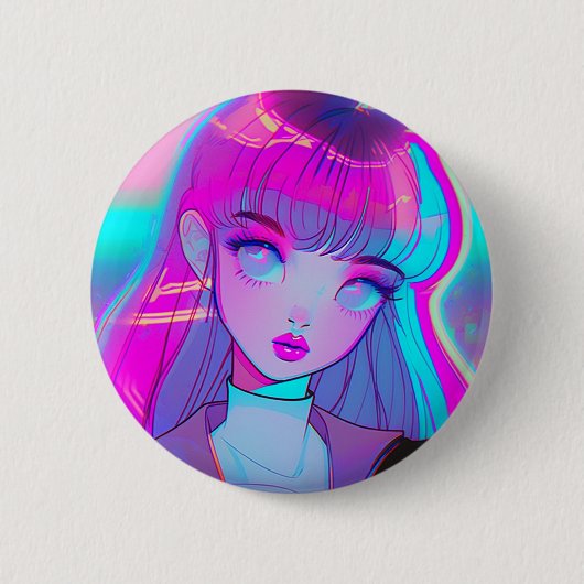 Cute Neon Anime Girl Button (Voorkant)