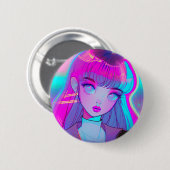 Cute Neon Anime Girl Button (Voorkant /achterkant)