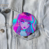 Cute Neon Anime Girl Button (In situ)