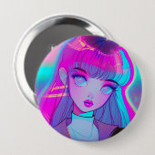 Cute Neon Anime Girl Button (Voorkant /achterkant)