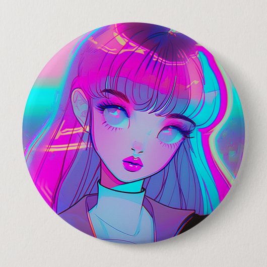 Cute Neon Anime Girl Button (Voorkant)