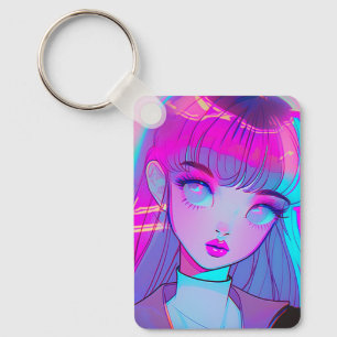 Cute Neon Anime Girl Sleutelhanger