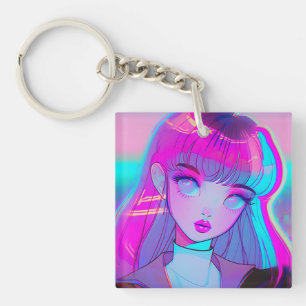 Cute Neon Anime Girl Sleutelhanger