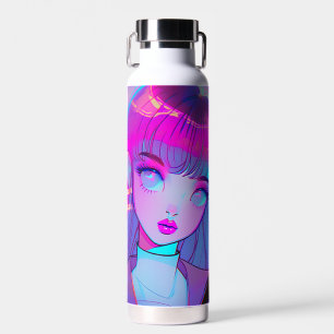 Cute Neon Anime Girl Water Fles
