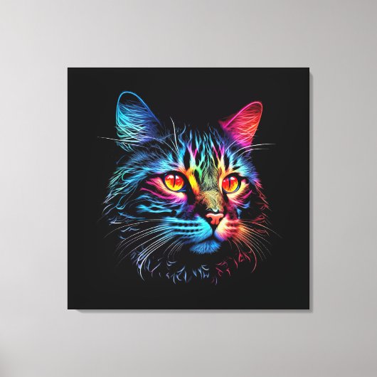 Cute Neon Cat Canvas Afdruk (Voorkant)