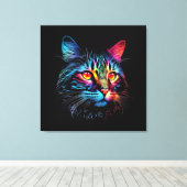 Cute Neon Cat Canvas Afdruk (Insitu (Houten vloer))