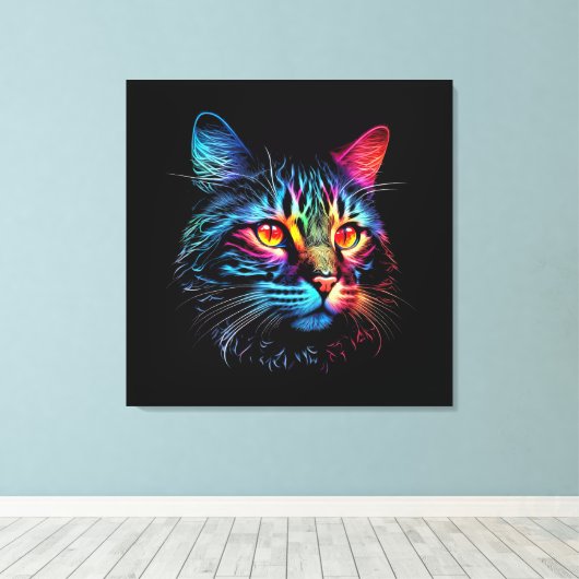 Cute Neon Cat Canvas Afdruk (Insitu (Houten vloer))
