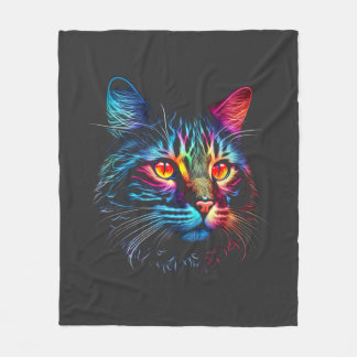 Cute Neon Cat Fleece Deken
