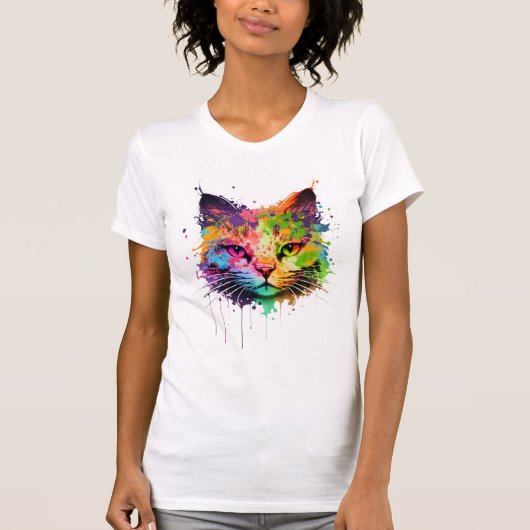 Cute Neon Ink Cat T-shirt (Voorkant)
