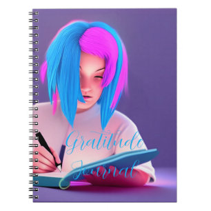 Cute Neon Pink and Blue Hair Girl Journal Notitieboek