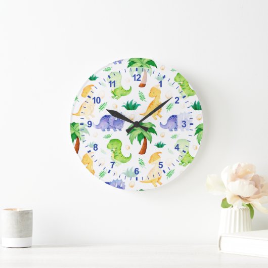 Cute Neon Waterverf Dinosaur Pattern Grote Klok (Huis)