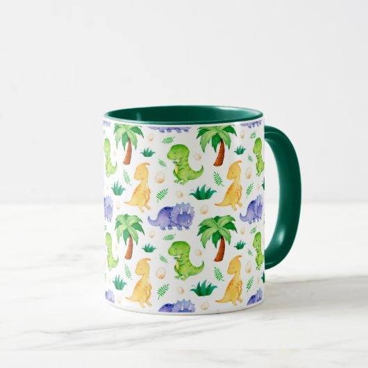 Cute Neon Waterverf Dinosaur Pattern Mok (Voorkant rechts)
