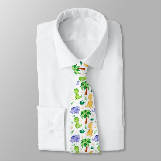 Cute Neon Waterverf Dinosaur Pattern Stropdas (Gebonden)