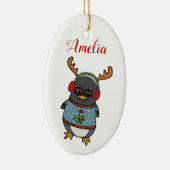 Cute Nerd Penguin | Eigen naam kerstmis Keramisch Ornament (Rechts)