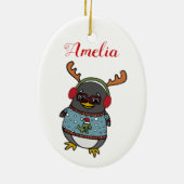 Cute Nerd Penguin | Eigen naam kerstmis Keramisch Ornament (Achterkant)