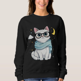 Cute Nerdy Cat with Glasses and Scarf Trui
