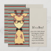 Cute Nerdy Geek Giraffe Baby Boy Shower Kaart (Voorkant / Achterkant)