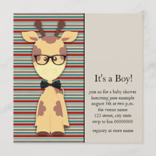 Cute Nerdy Geek Giraffe Baby Boy Shower Kaart