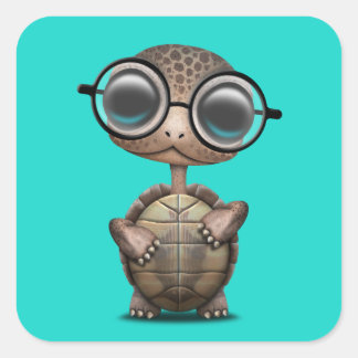 Cute Nerdy Turtle Weartle Glasses Vierkante Sticker