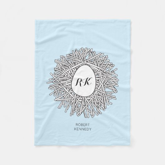Cute Nest & Egg Personalized Initialen & Name Blue Fleece Deken (Voorkant)