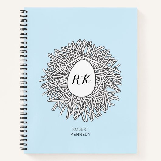 Cute Nest & Egg Personalized Initialen & Name Blue Notitieboek (Voorkant)