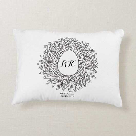 Cute Nest & Egg - Persoonlijke Initialen en naam Accent Kussen (Achterkant)