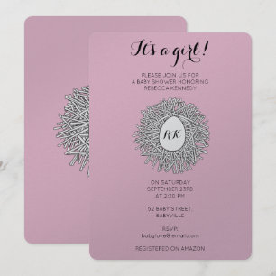 Cute Nest Monogram Baby Girl Baby shower Kaart