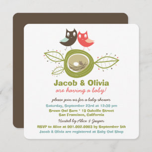 Cute Nesting Owl Family Baby shower Invitation Kaart