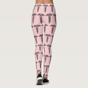 Cute Neurse Blush Roze en Gray Medical Caduceus Leggings