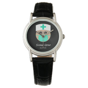 Cute Neurse Hero Black White Medical Persoonlijk Horloge