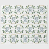 Cute Neutral Elephant Greenery Gold Baby Birthday Cadeaupapier (Vlak)