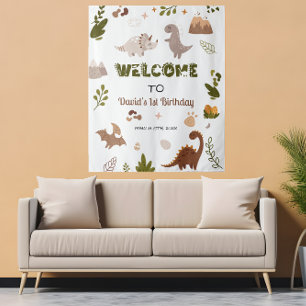 Cute Neutrale Dinosaurus Feest Tapijt Welkom Bord Wandkleed