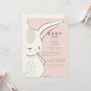 Cute Neutrale Waterverf Rabbit Baby Pink Shower Kaart