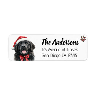 Cute Newfoundland Dog with Santa Hat Etiket