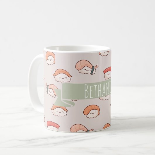 Cute Nigiri Sushi Seamless Pattern Koffiemok (Voorkant links)
