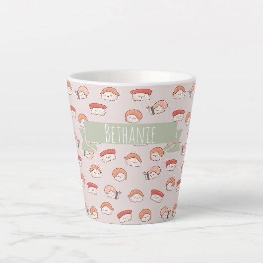 Cute Nigiri Sushi Seamless Pattern Latte Mok (Voorkant)