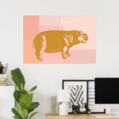 Cute Nijlpaard Illustratie in Roze en Goud Poster (Thuiskantoor)