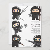 Cute Ninja Birthday Party Invitation Kaart (Voorkant)